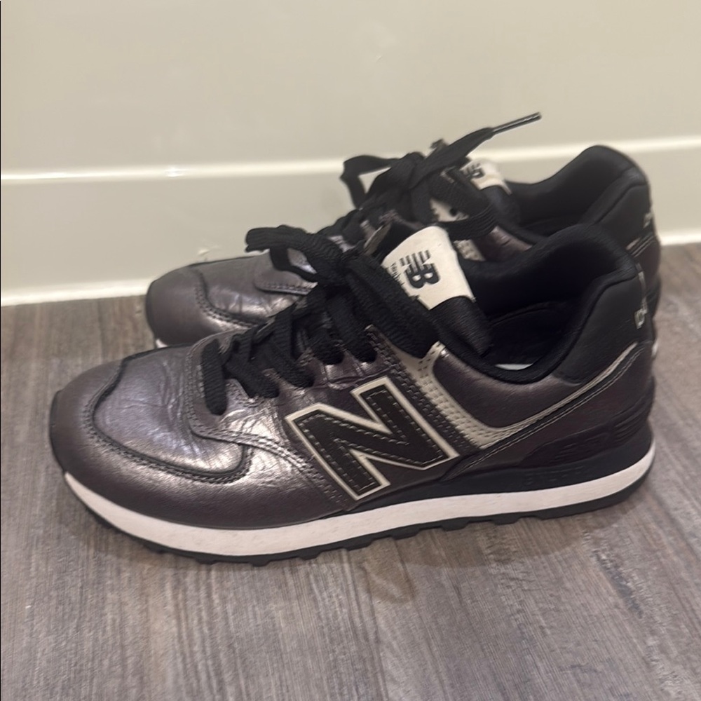 New Balance 574 Metallic Silver Sneakers